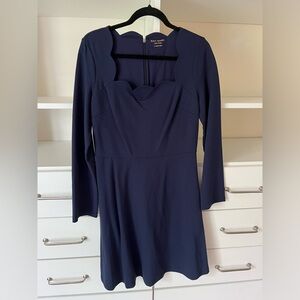 Kate Spade Women’s Scalloped edged Dress, Long Sleeve, Navy, Size L